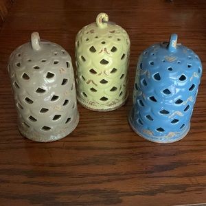 Willow House. Votive/tea light holders. Blue/yellow/taupe Excellent condition